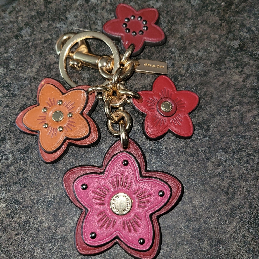Coach Floral Keychain - Pink, Red, Orange